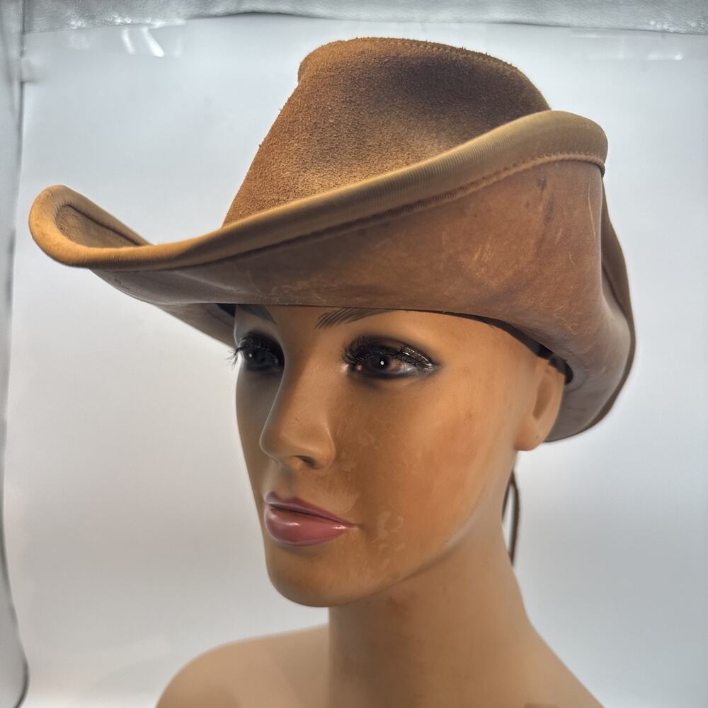 Vintage HENSCHEL Brown Suede Western Outback Boonie Hat w/Chin Strap Sz. L